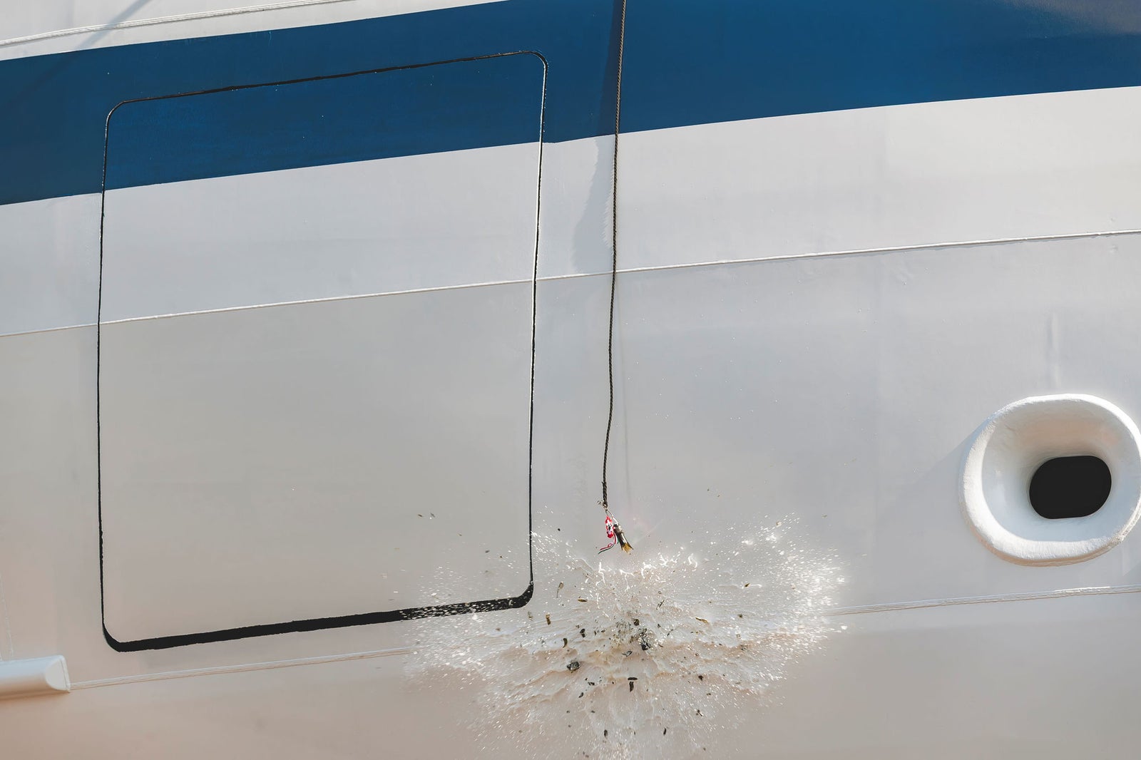 Newsroom - Press releases - 2026 - Fincantieri Group: Fincantieri: “Viking Libra” launched in Ancona, the world’s first hydrogen-powered cruise ship: Bottle breaking against the hull of Viking Libra during the ship’s traditional launching ceremony.