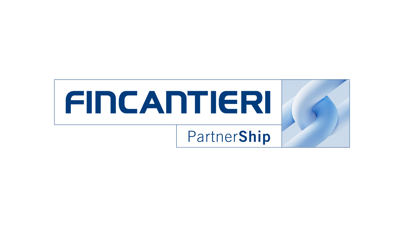 Fincantieri | Group - Sustainability - Industrial Excellence - Supply Chain: Fincantieri logo next to the text "PartnerShip" in a modern font, stylized chain visible, soft blue palette, professional design communicating collaboration and reliability.