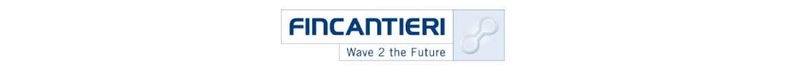 Fincantieri | Group - Innovation - Naval Ecosystem of the Future - Wave 2 the Future: Fincantieri logo in blue text, payoff ‘Vanno a un futuro’ underneath, infinity loop icon to the right. Clean and professional design focused on brand identity.