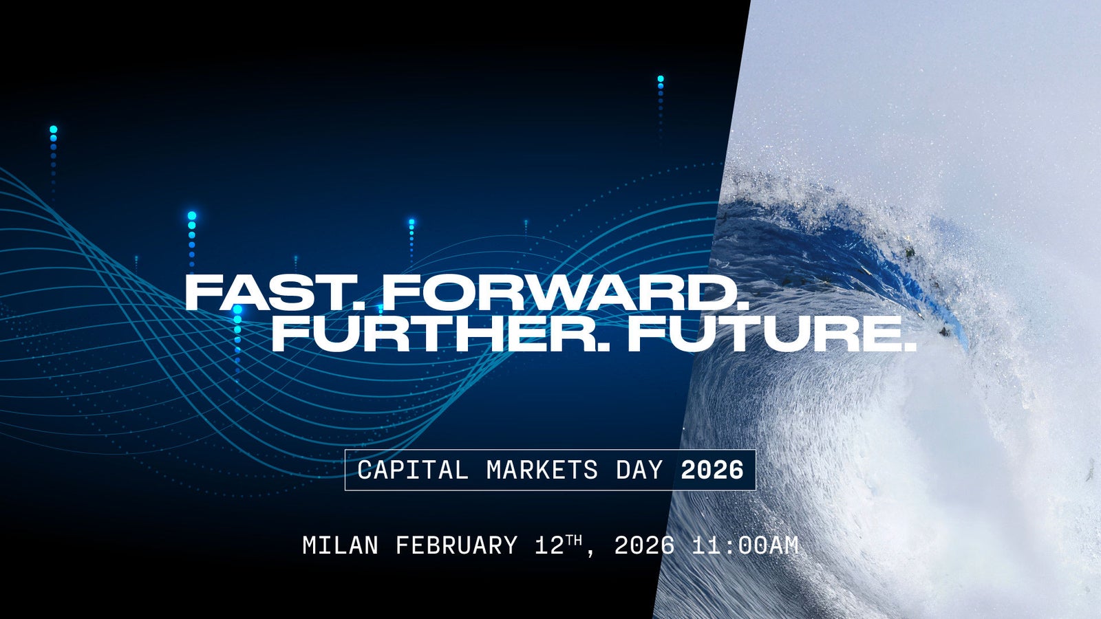 Fincantieri – Investor Relations: A background image featuring the words | Fast | Forward | Further | Future on a dark blue background.