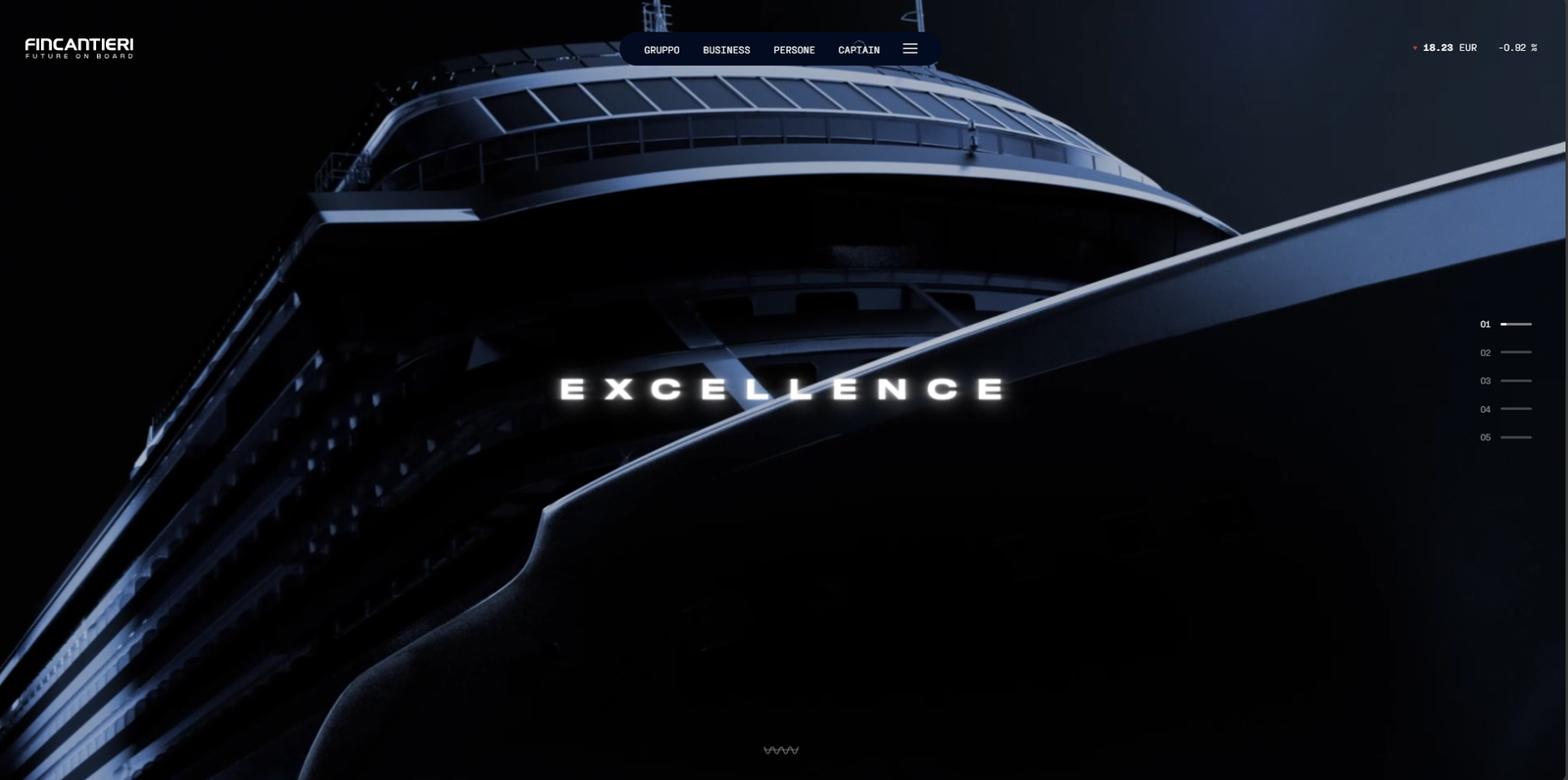 newsroom - press releases - 2025 - fincantieri group: fincantieri launches "captain", the ai agent revolutionizing the group's digital communication: close-up perspective of a cruise ship bow with illuminated "excellence" text, fincantieri logo top left on a dark background.