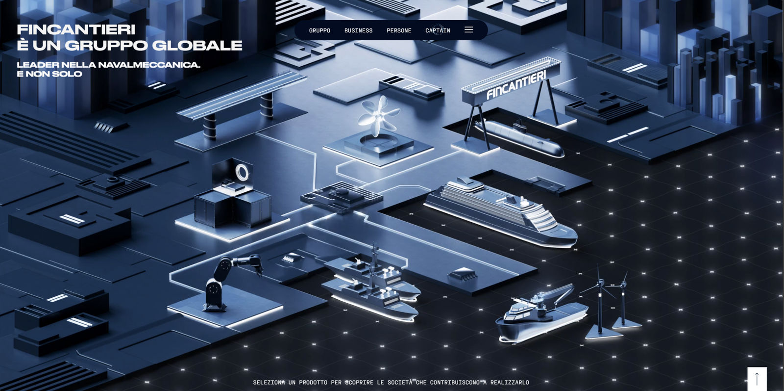 newsroom - press releases - 2025 - fincantieri group: fincantieri launches "captain", the ai agent revolutionizing the group's digital communication: isometric digital illustration with ships, shipyard, wind turbines and robotic arm, fincantieri branding and menu at the top.