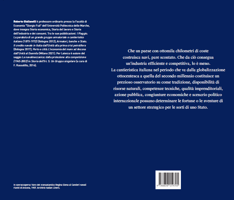 newsroom - press releases - 2026 - fincantieri group - fincantieri foundation: the first volume of the series on the history of italian shipbuilding now available in bookstores: quarta di copertina libro con biografia dell’autore, testo descrittivo sulla cantieristica italiana, dettagli editoriali e codice a barre.