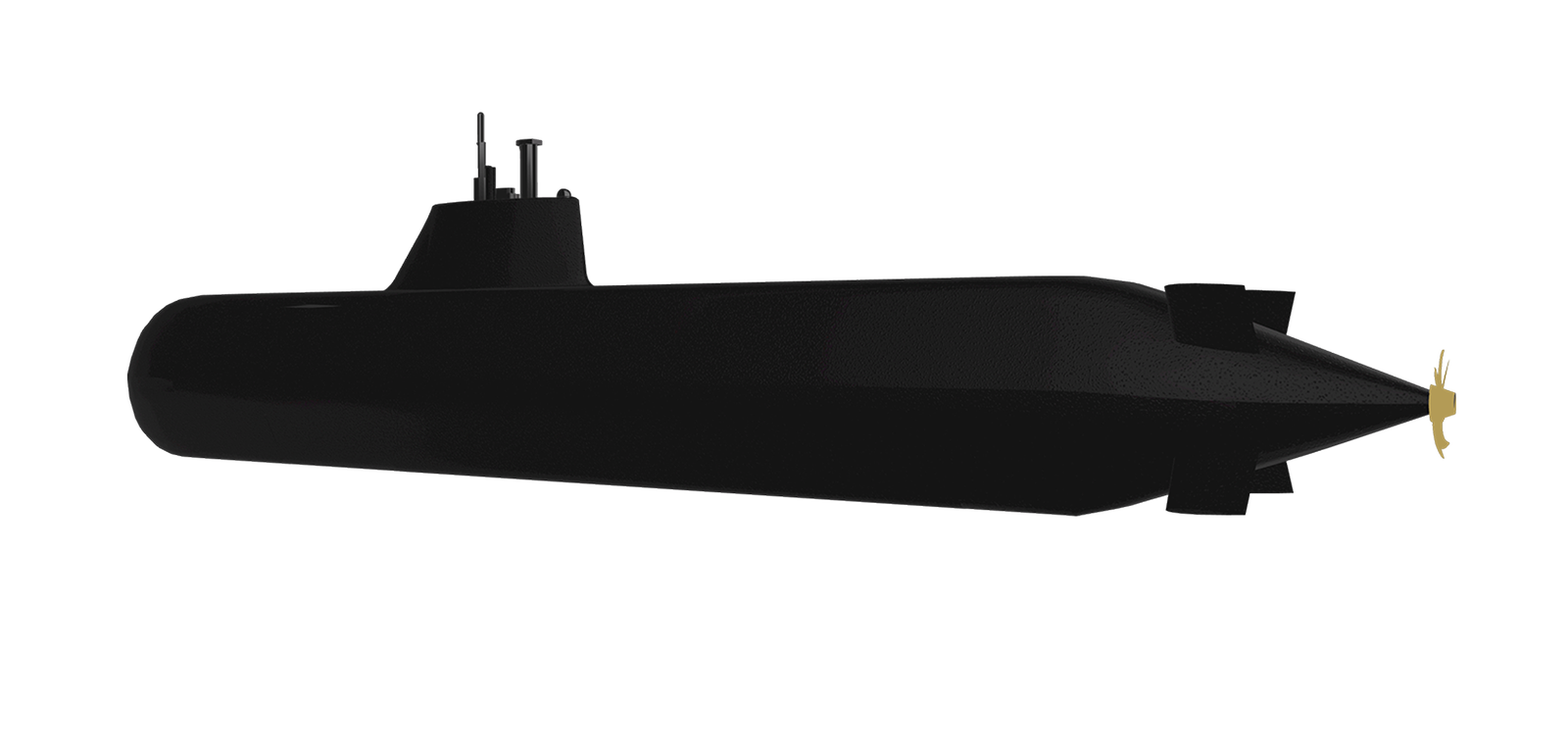 Fincantieri | Gruppo - Business - Prodotti - Sommergibili - Classe Todaro - S800A: Vista laterale del sommergibile nero operativo sott’acqua, elica in movimento con lieve bagliore, design moderno e funzionale.
