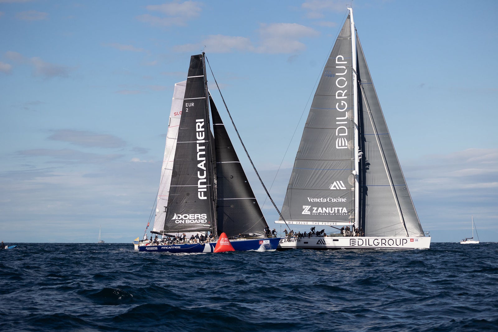 Competitive sailing yachts racing on open sea
