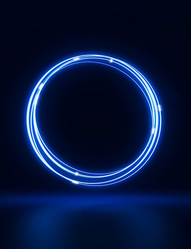 Fincantieri | Group - Sustainability - Ethical Management of Artificial Intelligence: Circle of blue light on a dark background.