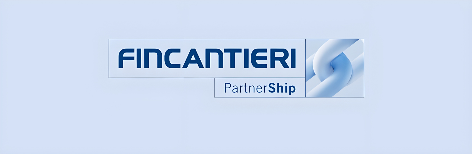 Partnership/External Relations – Partnership: Fincantieri logo next to the word Partnership on a light blue background, with a stylized chain link graphic symbolizing collaboration; large, easily readable text.